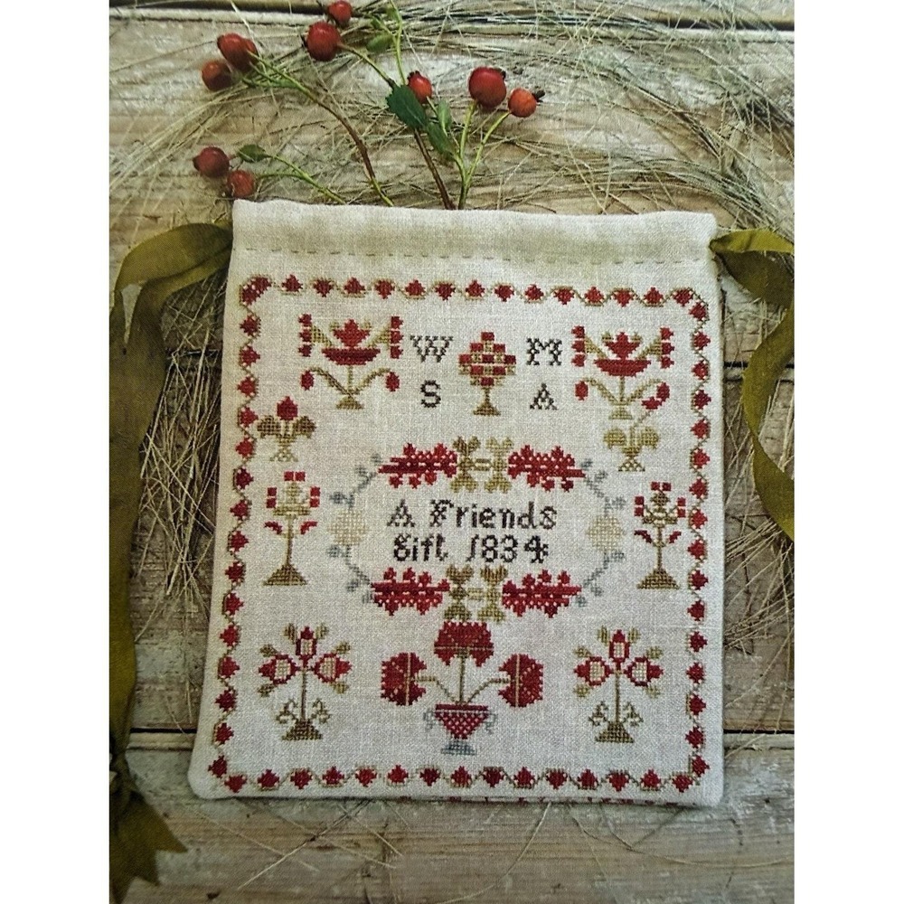 A FRIEND'S GIFT Cinch Bag Cross Stitch Kit By Pineberry Lane